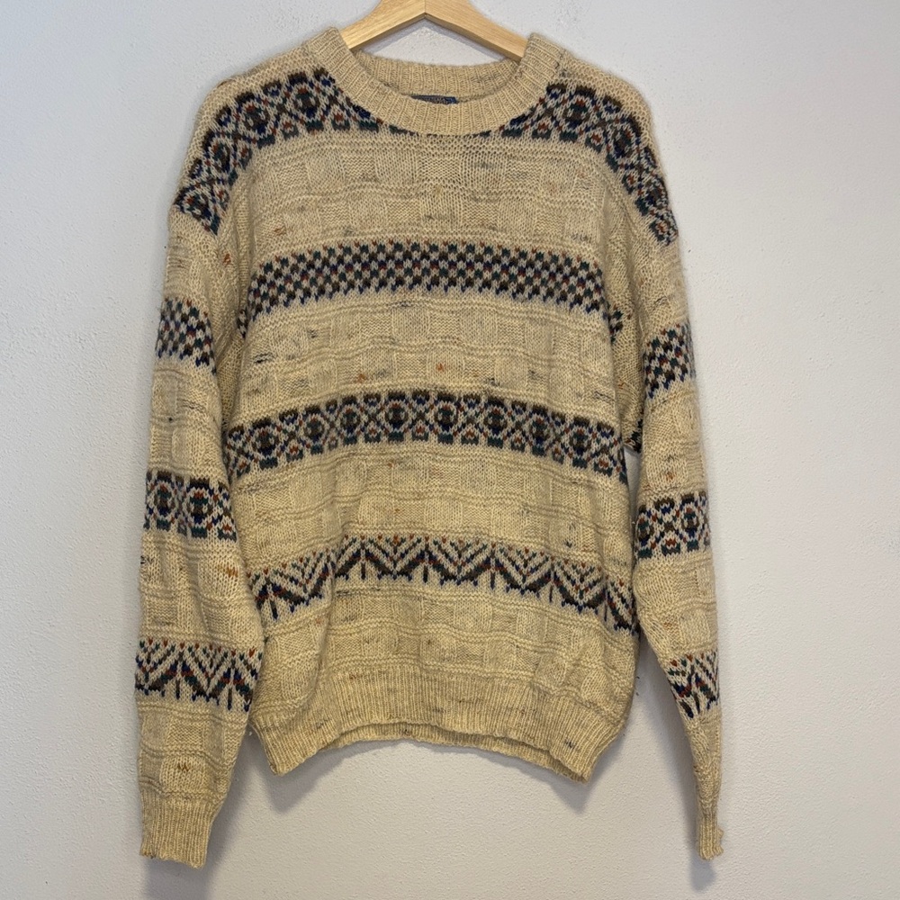 Vintage Pendleton XL Multi Color Patterned Crewneck Knit Virgin Wool Sweater 90s